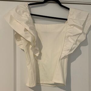 Sunday in Brooklyn Cream Ruffle sleeve Blouse Large NWOT side zip. Anthropology